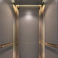 Elegant Modern Elevator Interior With Wooden Panels Gold Accents And Lighting