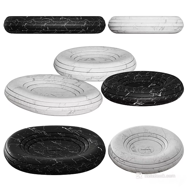Multiple Marble Patterned Round Trays In Black And White Decorative Design 3d model 