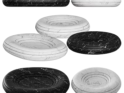 Multiple Marble Patterned Round Trays In Black And White Decorative Design 3d model
