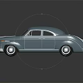 Blue Vintage Classic Car with Streamlined Body and White Wheels on Reflective Surface