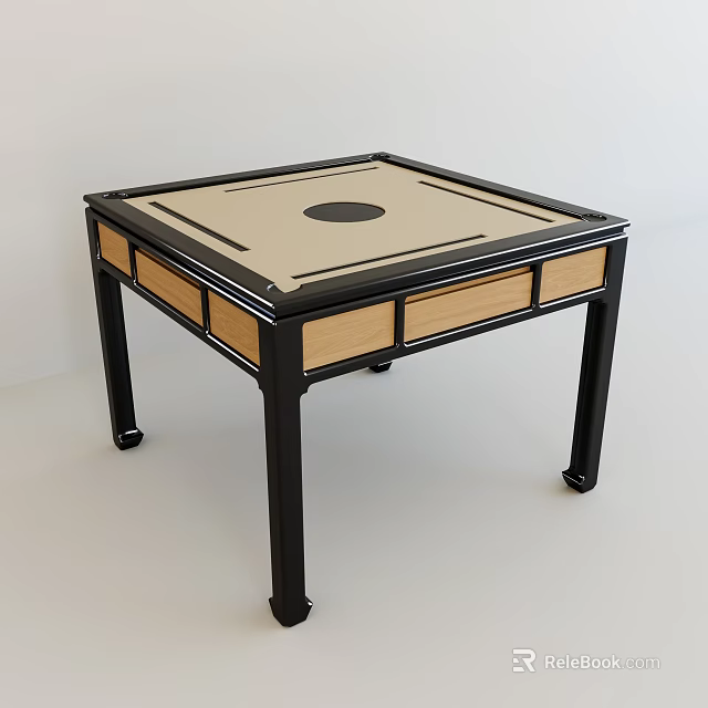 Square Game Table With Light Colored Top Black Trim Wooden Drawers And Black Legs 3d model 