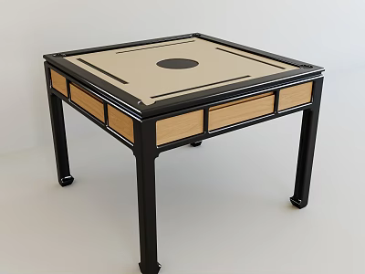 Square Game Table With Light Colored Top Black Trim Wooden Drawers And Black Legs 3d model