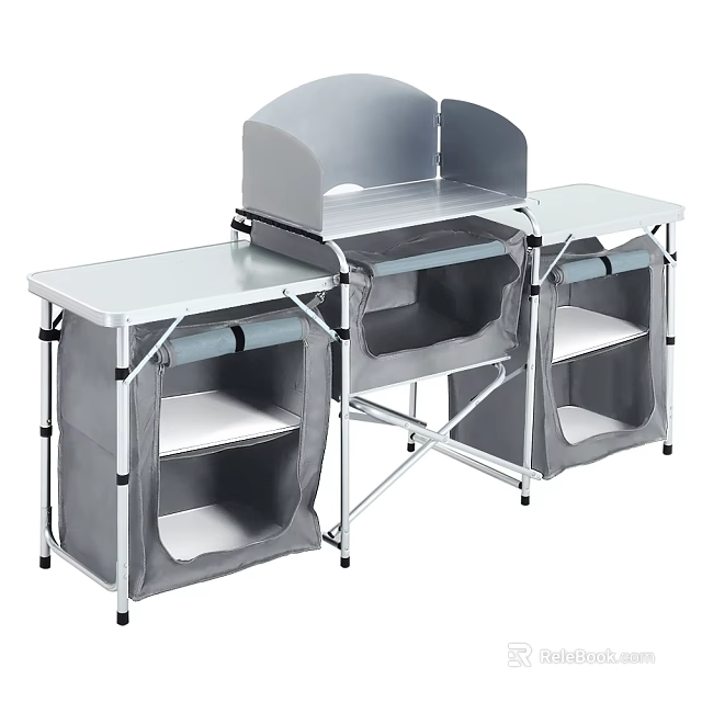 Portable Folding Outdoor Table Set With Storage Shelves 3d model 
