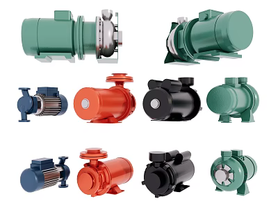 Assorted Industrial Pumps With Multiple Colors And Diverse Designs For Industrial Applications 3d model