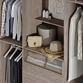 Modern Wooden Wardrobe With Hanging Clothes Folded Linen Storage Drawers And Baskets