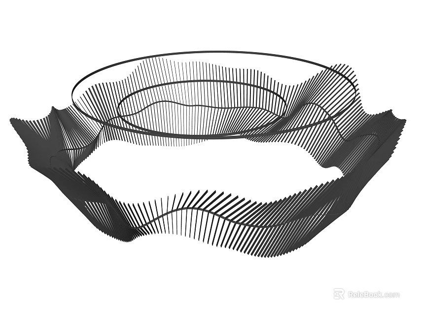 Modern Linear Wavy Black Sculptural Chandelier Interior Decor Design Piece 3d model