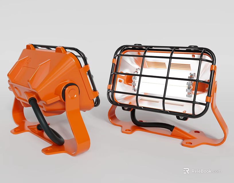 Orange Outdoor Lights With Metal Protective Grills And Sturdy Brackets 3d model 