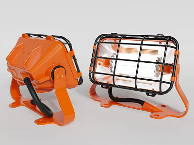 Orange Outdoor Lights With Metal Protective Grills And Sturdy Brackets 3d model