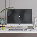 Modern iMac Computer Desktop Setup With Green Plant Globe Books And Apples 3d model