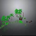 Modern Outdoor Scene With Palm Trees Green Plants And Decorative Elements