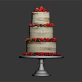 Three Tier Naked Cake Topped With Fresh Berries And Fruits On Silver Stand