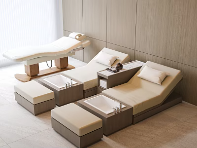 Modern Massage Chair with Side Tables Footstools in Bright Wooden Interior 3d model