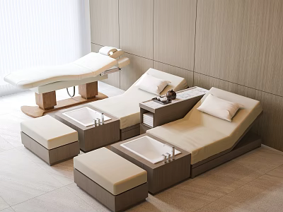 Modern Massage Chair with Side Tables Footstools in Bright Wooden Interior 3d model