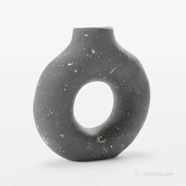 Modern Minimalist Black Ceramic Vase with Circular Hole and Golden Speckles 3d model 
