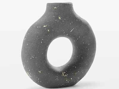Modern Minimalist Black Ceramic Vase with Circular Hole and Golden Speckles 3d model