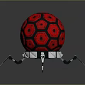 Red Sphere Structure With Hexagonal Patterns Yellow Dots And Mechanical Legs 3d model