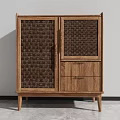 Modern Natural Wooden Sideboard Cabinet With Woven Panel Doors And Drawers