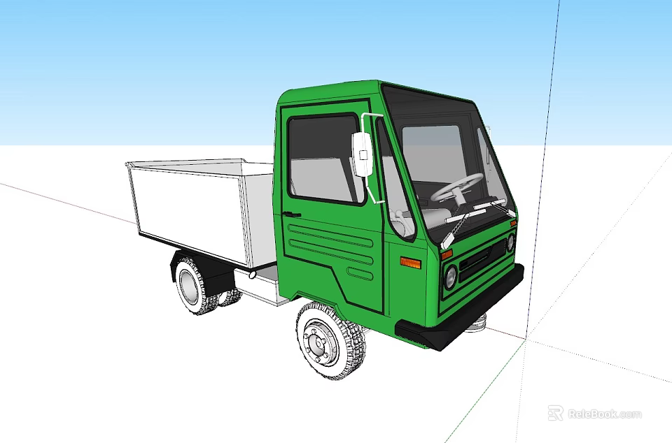 Green Compact Utility Vehicle 3D Design With Cargo Bed 3d model 