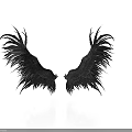 Black Bird With Symmetrical Feathery Wings On White Background And Reflection
