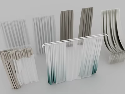 Modern Stylish Curtains With Pleated Sheer Gradient And Textured Panel Designs 3d model