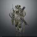 Tactical Astronaut Gear With Backpack Weapons Helmet And Mechanical Parts
