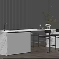 Modern Kitchen Interior With Marble Bar Counter Black Bar Stools White Blinds And Potted Plant
