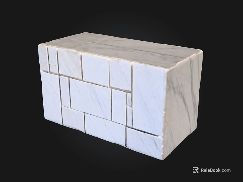 Natural Stone And Wood Cube Design With Interlocking Marble Blocks Texture 3d model 