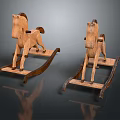 Two Wooden Building Blocks Rocking Horses With Brown Body And Wooden Rocking Base