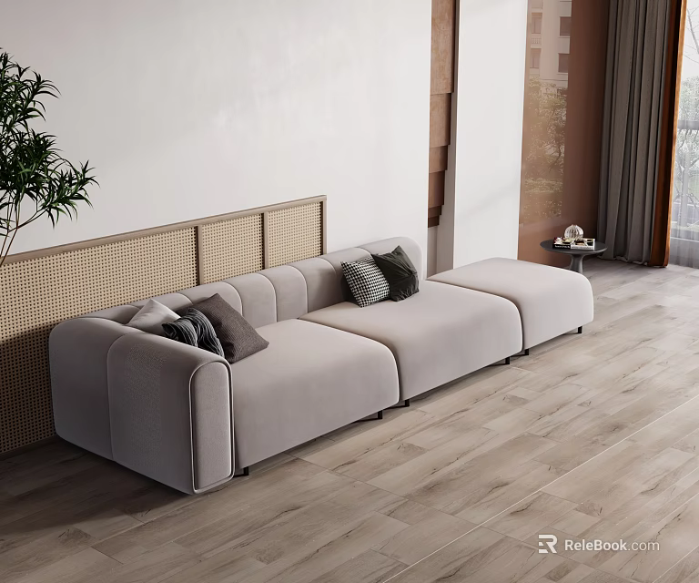 Modern Light Gray Multi Seater Sofa With Decorative Pillows In Bright Living Room 3d model