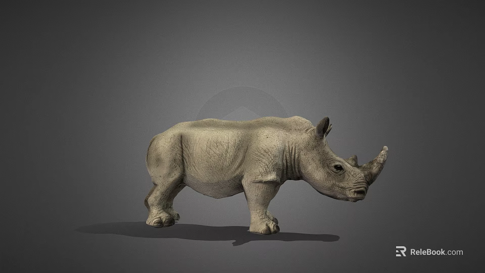 Highly Detailed 3D Rhinoceros Model With Realistic Texture And Gray Background 3d model 