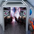 Modern Internet Cafe Interior With Starry Sky Ceiling Gaming Chairs And Computers 3d model