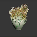 Fresh White Flowers With Green Leaves in Elegant White Vase on Dark Background