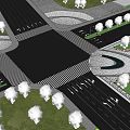 Road Infrastructure With Intersection Roundabout Zebra Crossing Traffic Lanes And Greenery