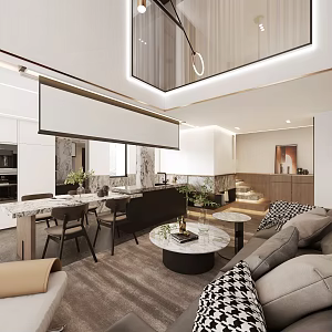 LOFT Apartment Light Luxury Restaurant Bedroom Island 3d model