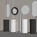 Modern Minimalist Pedestal Washbasins in Black White Grey with Various Shaped Mirrors