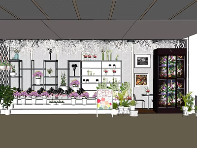 Elegant Florist Specialty Store Interior With Shelves Plants Flowers Vases And Wall Decorations 3d model