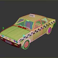 Yellow Taxi With Black And White Checkered Pattern And Taxi Sign On Top
