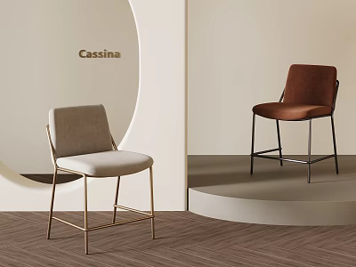 Modern Cassina Dining Chairs Gray And Brown Upholstered With Metal Frames In Contemporary Interior 3d model