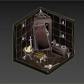 Enchanting Cartoon Scene With Spider Web Fire Pit Treasure Chest And Gold Coins