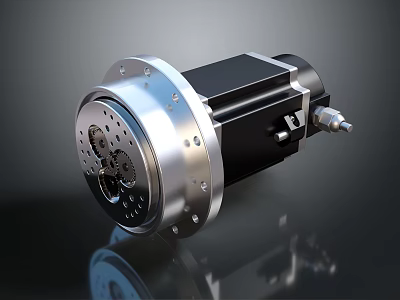Industrial Electric Motor With Silver Gear Housing And Black Metal Components 3d model