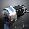 Industrial Electric Motor With Silver Gear Housing And Black Metal Components