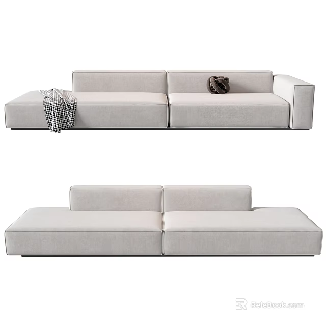 Modern Fabric Sectional Sofa With Modular Design Throw Pillow And Blanket For Living Room 3d model 
