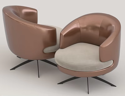 Elegant Modern Office Chair With Copper Leather Armrests Gray Cushion And Metal Base 3d model