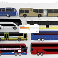 Different Types of Colorful Buses in Collection Display with Various Designs