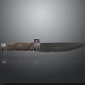 Knife With Wooden Handle Metal Accents And Sharp Polished Blade Surface Reflection