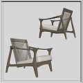Elegant Leisure Chairs with Wooden Frame Woven Backrest and Light Colored Cushions