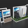 White House Style Exhibition Island With Screens City Night View Green Plants And Stairs
