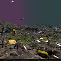 Underwater Marine Debris Scene With Plastic Bottles Tires And Various Trash