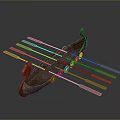 Decorative Wooden Boat Featuring Carved Bow Multiple Wooden Oars And Colorful Circular Decorations