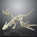 Detailed Dragon Skeleton Model Assembled With White Building Blocks Against Dark Background